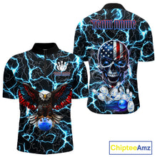 Load image into Gallery viewer, American Flag Eagle Skull Blue Lightning Thunder Mens Bowling Shirts Custom Bowling Team Jersey NQS10725