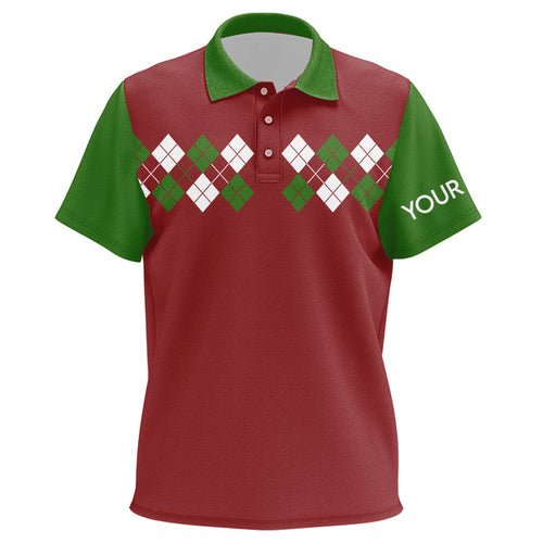 Green, Red & White argyle pattern Kid golf polo shirts custom Christmas golf attire for Kid NQS8784