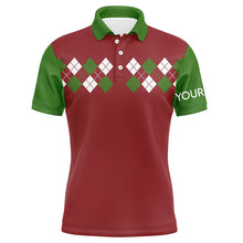 Load image into Gallery viewer, Green, Red and White argyle pattern Mens golf polo shirt custom Christmas golf attire for men NQS8784