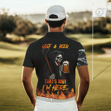 Load image into Gallery viewer, Funny Skull Reaper Lightning Flame Golf Polo Shirts For Men custom Golf &amp; Beer That&#39;s why I&#39;m here NQS10932