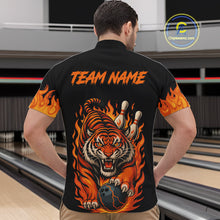 Load image into Gallery viewer, Black and Orange Flame Tiger Bowling Polo, 1/4 Zip Shirts for Men Custom Team Tiger Bowling Jersey NQS10935