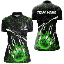 Load image into Gallery viewer, Green Flame Bowling Ball Black Camo Bowling shirts for Women custom Team bowling League jerseys NQS9004