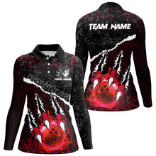 Load image into Gallery viewer, Red Flame Bowling Ball Black Camo Bowling shirts for Women custom Team bowling League jerseys NQS9005