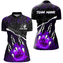 Load image into Gallery viewer, Purple Flame Bowling Ball Black Camo Bowling shirts for Women custom Team bowling League jerseys NQS9006