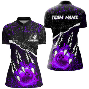 Purple Flame Bowling Ball Black Camo Bowling shirts for Women custom Team bowling League jerseys NQS9006