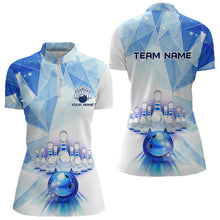 Load image into Gallery viewer, Blue and White Bowling Ball and Pins Bowling shirts for Women custom Team bowling League jerseys NQS9011