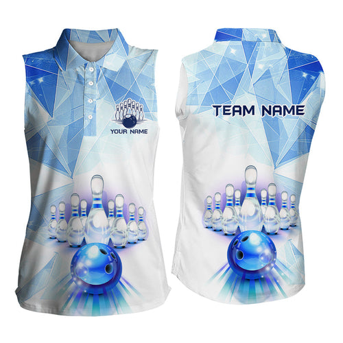 Blue and White Bowling Ball and Pins Bowling Sleeveless Polo shirts custom Team bowling League jerseys NQS9011