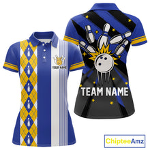 Load image into Gallery viewer, Retro Blue &amp; Yellow argyle pattern Bowling shirts For Women custom bowling team jersey Bowler Outfits NQS11108