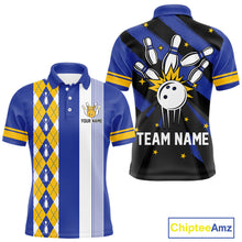 Load image into Gallery viewer, Retro Blue and Yellow argyle pattern Bowling shirts For Men custom bowling team jersey Bowler Outfits NQS11108