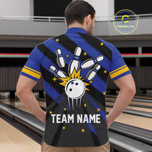 Load image into Gallery viewer, Retro Blue and Yellow argyle pattern Bowling shirts For Men custom bowling team jersey Bowler Outfits NQS11108