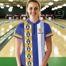 Load image into Gallery viewer, Retro Blue &amp; Yellow argyle pattern Bowling shirts For Women custom bowling team jersey Bowler Outfits NQS11108