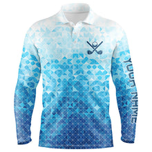 Load image into Gallery viewer, Mens golf polos shirts custom name Blue pattern golf apparel, cool polo shirts for mens NQS9247