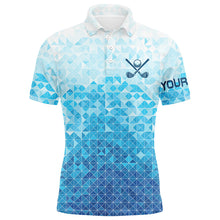 Load image into Gallery viewer, Mens golf polos shirts custom name Blue pattern golf apparel, cool polo shirts for mens NQS9247