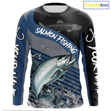 Load image into Gallery viewer, Chinook Salmon fishing Custom UV protection fishing long sleeve shirt, Salmon Fishing jerseys | Blue NQS11311