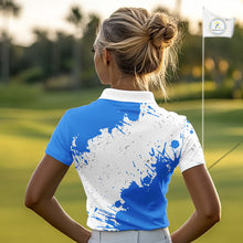 Load image into Gallery viewer, Blue and White Women's Golf polo shirts Custom team golf outfit, Personalized golf attire for ladies NQS11316
