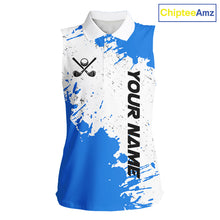 Load image into Gallery viewer, Blue and White Women's Sleeveless polo shirt Custom team golf outfit, golf attire for ladies NQS11316