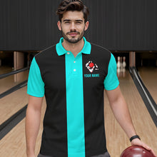 Load image into Gallery viewer, Personalized Cyan Blue and Black Retro Bowling Shirts For Men custom vintage bowling team jerseys NQS9599