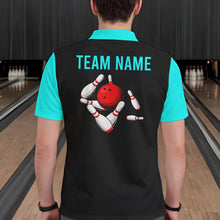 Load image into Gallery viewer, Personalized Cyan Blue and Black Retro Bowling Shirts For Men custom vintage bowling team jerseys NQS9599