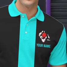 Load image into Gallery viewer, Personalized Cyan Blue and Black Retro Bowling Shirts For Men custom vintage bowling team jerseys NQS9599