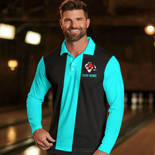 Load image into Gallery viewer, Personalized Cyan Blue and Black Retro Bowling Shirts For Men custom vintage bowling team jerseys NQS9599
