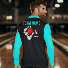 Load image into Gallery viewer, Personalized Cyan Blue and Black Retro Bowling Shirts For Men custom vintage bowling team jerseys NQS9599