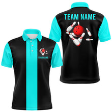 Load image into Gallery viewer, Personalized Cyan Blue and Black Retro Bowling Shirts For Men custom vintage bowling team jerseys NQS9599