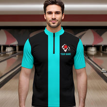 Load image into Gallery viewer, Personalized Cyan Blue and Black Retro Bowling Shirts For Men custom vintage bowling team jerseys NQS9599