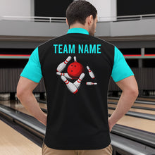 Load image into Gallery viewer, Personalized Cyan Blue and Black Retro Bowling Shirts For Men custom vintage bowling team jerseys NQS9599