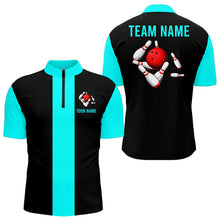 Load image into Gallery viewer, Personalized Cyan Blue and Black Retro Bowling Shirts For Men custom vintage bowling team jerseys NQS9599