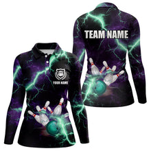 Load image into Gallery viewer, Women bowling shirts Custom Purple green lightning thunder Bowling Team Jersey, gift for team Bowlers NQS9601