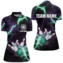 Load image into Gallery viewer, Women bowling shirts Custom Purple green lightning thunder Bowling Team Jersey, gift for team Bowlers NQS9601