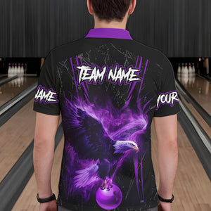 Black and Purple Flame Eagle Bowling Shirt For Men Custom Team Name Bowling Jerseys For Bowlers NQS9749