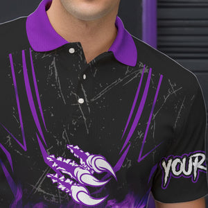 Black and Purple Flame Eagle Bowling Shirt For Men Custom Team Name Bowling Jerseys For Bowlers NQS9749