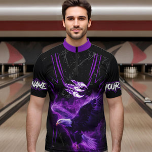Black and Purple Flame Eagle Bowling Shirt For Men Custom Team Name Bowling Jerseys For Bowlers NQS9749
