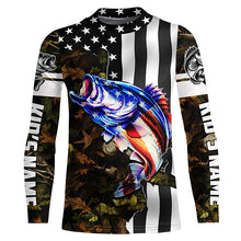 Load image into Gallery viewer, Bass Fishing 3D American Flag Patriot camo Customize name Long Sleeve UV Protection Fishing Shirts NQS1761