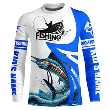 Load image into Gallery viewer, Sailfish fishing Custom sun protection long sleeve fishing shirts, Sailfish fishing jerseys | Blue NQS5321