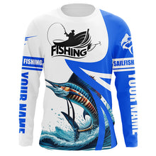 Load image into Gallery viewer, Sailfish fishing Custom sun protection long sleeve fishing shirts, Sailfish fishing jerseys | Blue NQS5321