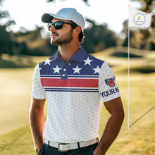 Load image into Gallery viewer, Red, White and Blue American Flag Mens golf polo shirts custom patriotic golf attire for mens NQS10006
