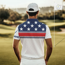 Load image into Gallery viewer, Red, White and Blue American Flag Mens golf polo shirts custom patriotic golf attire for mens NQS10006