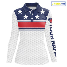 Load image into Gallery viewer, Red, White and Blue American Flag Womens golf polo shirts custom patriotic golf attire for ladies NQS10006