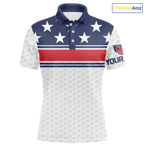 Red, White and Blue American Flag Mens golf polo shirts custom patriotic golf attire for mens NQS10006
