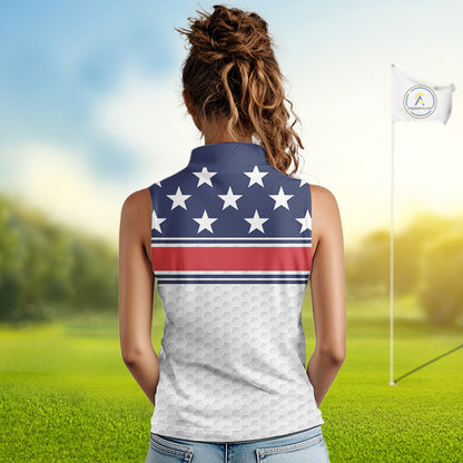 Red, White and Blue American Flag Women sleeveless golf polo shirt custom patriotic ldies golf attire NQS10006