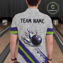 Load image into Gallery viewer, Purple and Green Bowling Camo Polo, 1/4 Zip Shirt for Men Custom Team bowling jersey gift for bowlers NQS10008