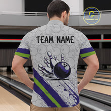 Load image into Gallery viewer, Purple and Green Bowling Camo Polo, 1/4 Zip Shirt for Men Custom Team bowling jersey gift for bowlers NQS10008