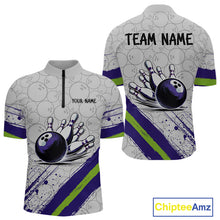 Load image into Gallery viewer, Purple and Green Bowling Camo Polo, 1/4 Zip Shirt for Men Custom Team bowling jersey gift for bowlers NQS10008