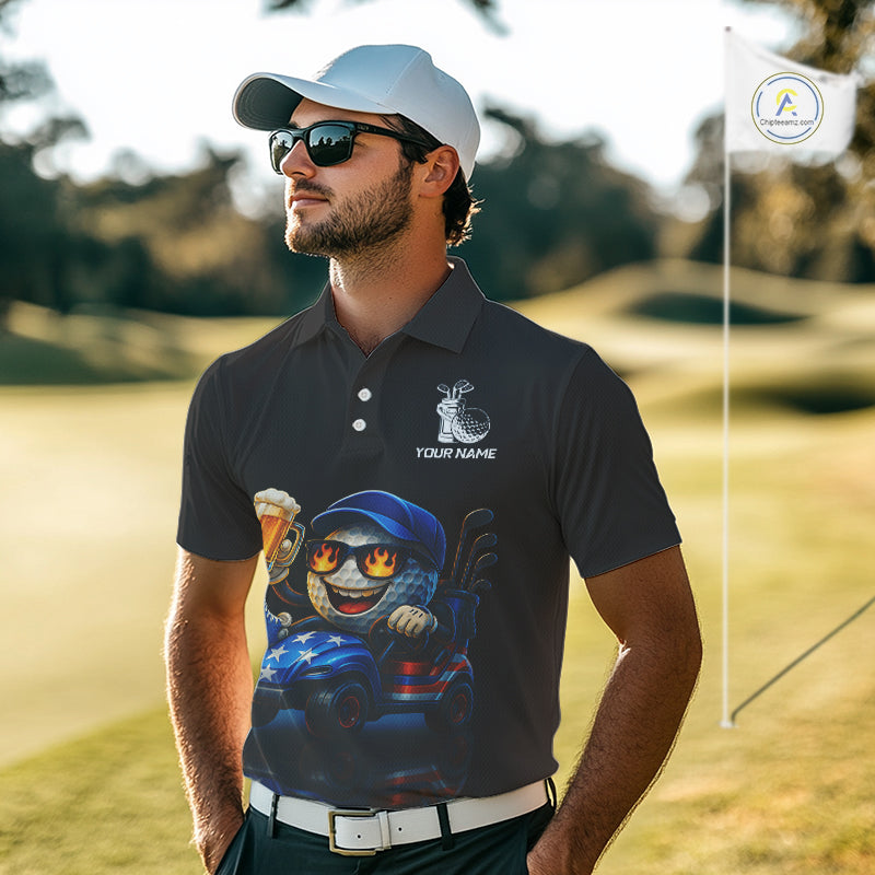 Funny American Flag Golf ball Mens golf polo shirts custom golf and beer golf apparel for mens NQS10009