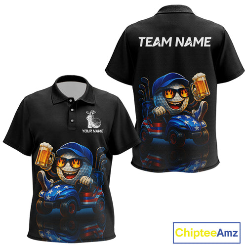Funny American Flag Golf ball Kid golf polo shirts custom golf and beer golf apparel for Kid NQS10009
