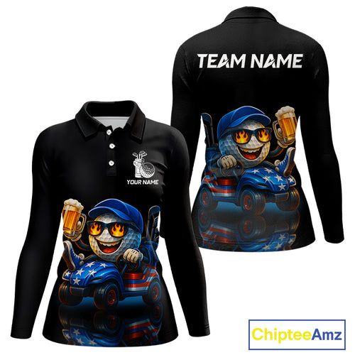 Funny American Flag Golf ball Womens golf polo shirts custom golf and beer golf apparel for ladies NQS10009
