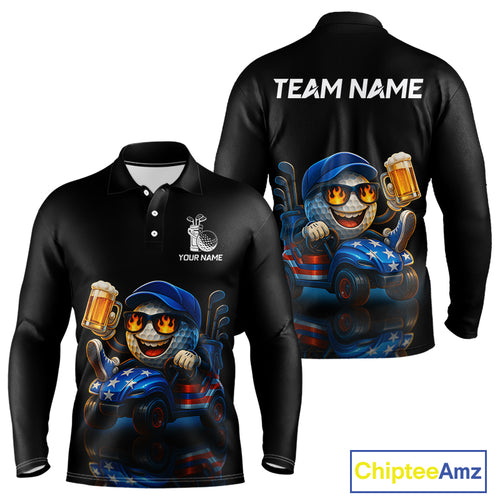 Funny American Flag Golf ball Mens golf polo shirts custom golf and beer golf apparel for mens NQS10009