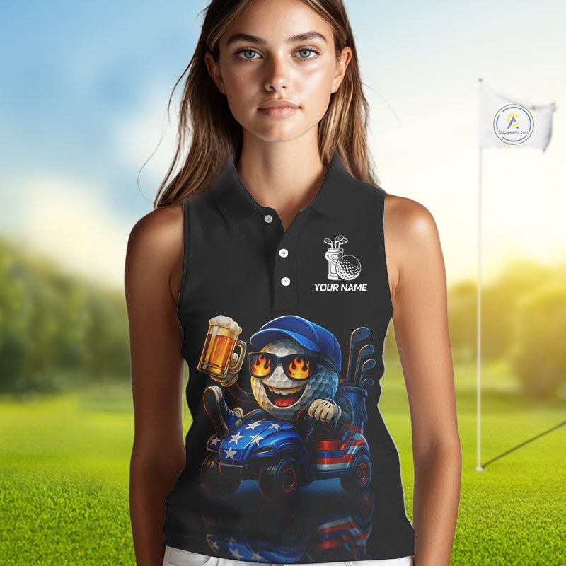 Funny American Flag Golf ball Women sleeveless polo shirts custom golf and beer ladies golf apparel NQS10009